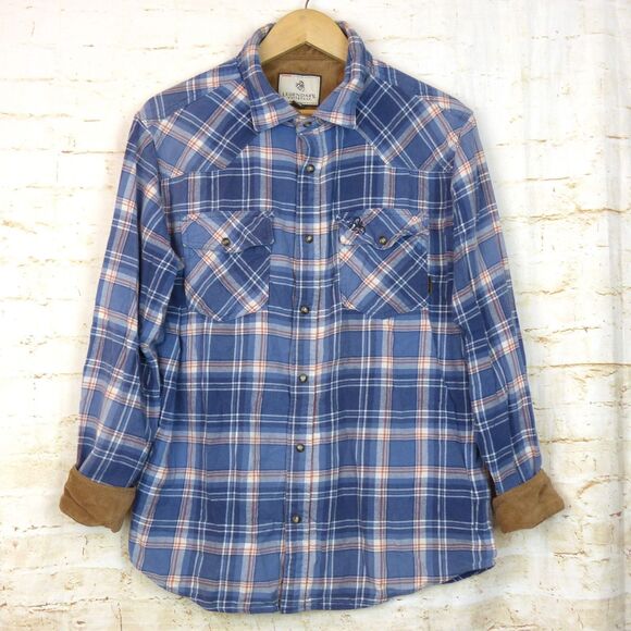 Legendary Whitetails Shirt Mens L Blue Plaid Western Flannel Stockyards Shotgun - Picture 1 of 16